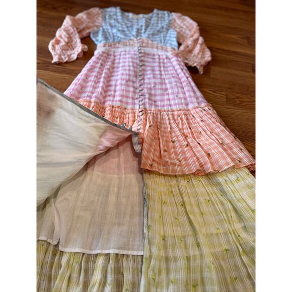 LOVESHACKFANCY Ollie Tiered Floral Checkered Cotton boho Midi Dress size 2 - Picture 14 of 14